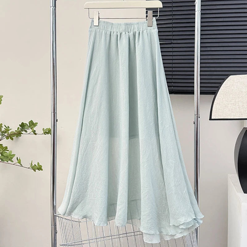 Casual Pleated Long Skirt | Women's High-Waist Solid Color A-Line Korean Fashion Skirt Jamie