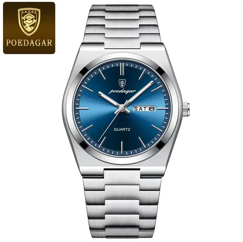 POEDAGAR 930 Ultra-Thin Quartz Watch for Men – Stainless Steel Bracelet, Waterproof, Luminous Men's Wristwatch