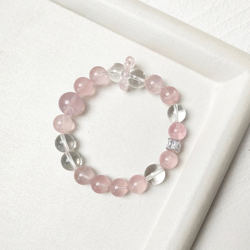 JD GEMS Premium Natural Rose and Clear Quartz Beaded Bracelet – High-Quality Genuine Quartz Jewelry for Gifts & Anniversaries