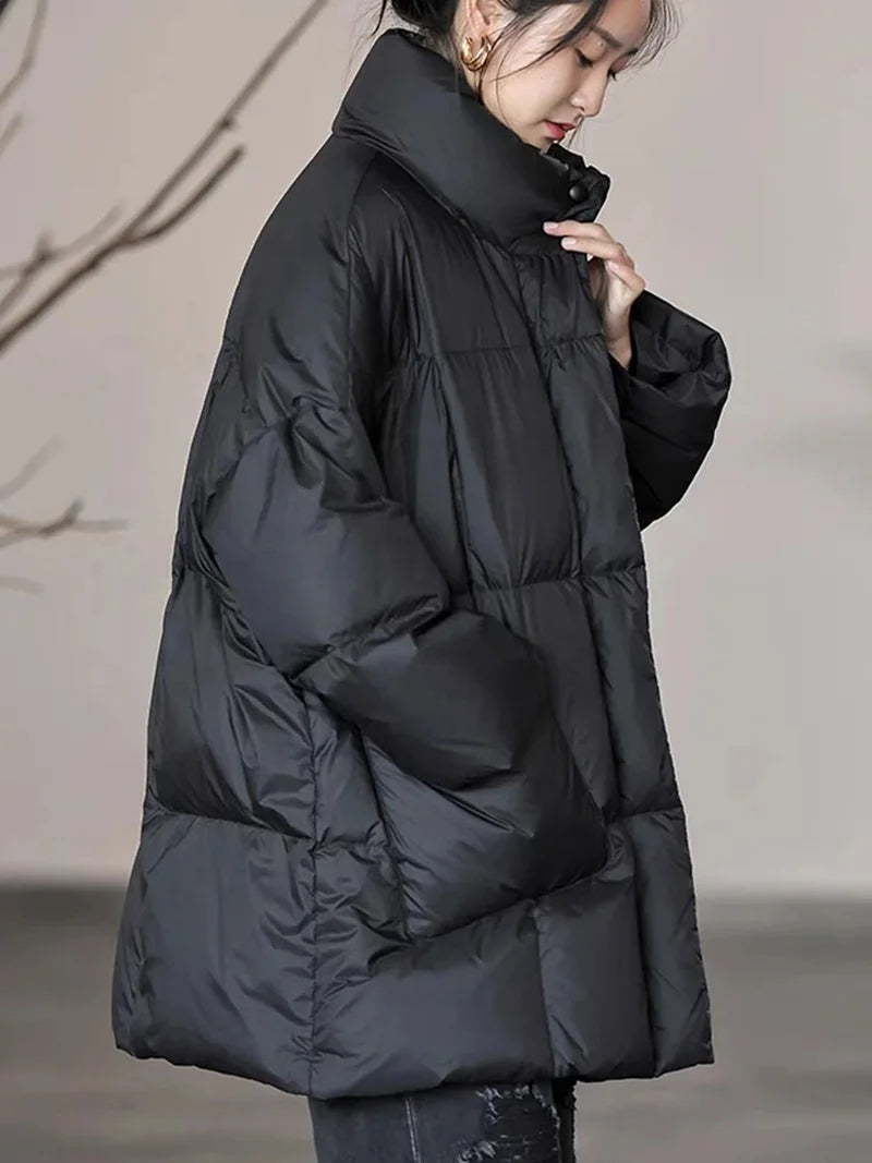 Women's Winter Warm Down Jacket – Windproof Quilted Coat with Stand Collar, Big Pockets