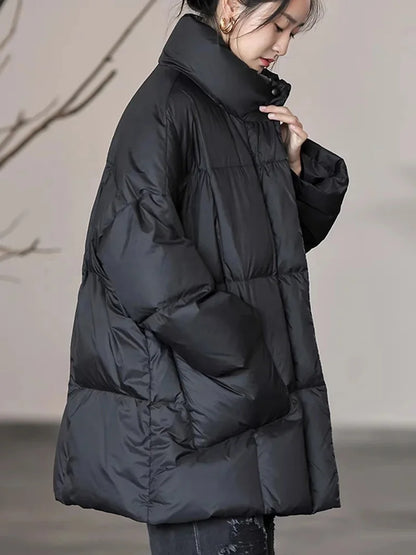Women's Winter Warm Down Jacket – Windproof Quilted Coat with Stand Collar, Big Pockets