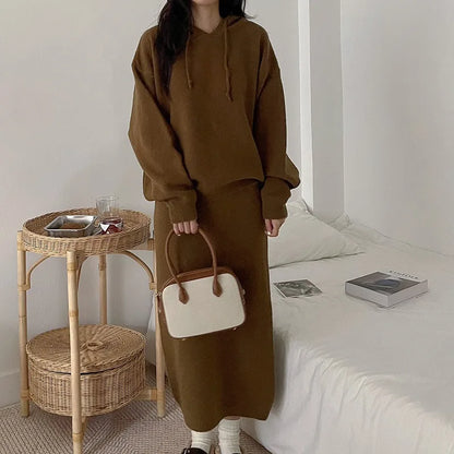 Women’s Hooded Sweater and Long Skirt Twin Set – Fashionable Autumn New Arrivals for Ladies Seren