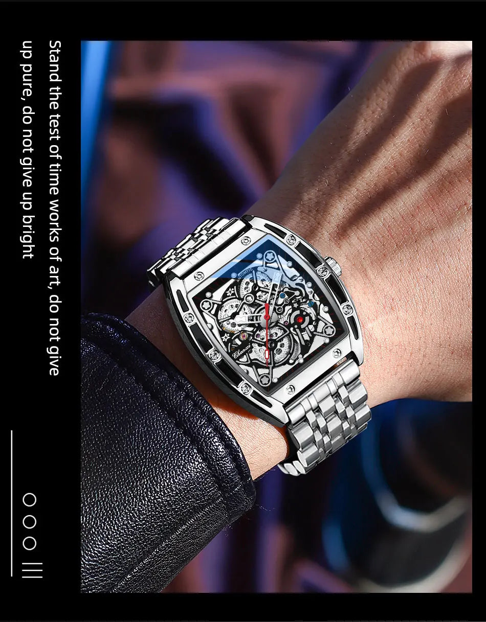 CHENXI 8885 Fully Hollow-Out Mechanical Watch – Men’s Stainless Steel Skeleton Automatic Business Watch, Waterproof