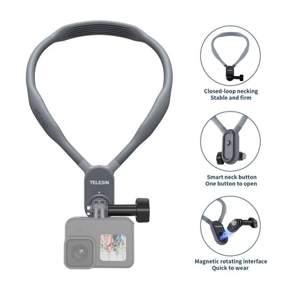 Telesin Upgraded Magnetic Silicone Neck Holder | Hands-Free Bracket for GoPro 13, Insta360, DJI Action Cameras