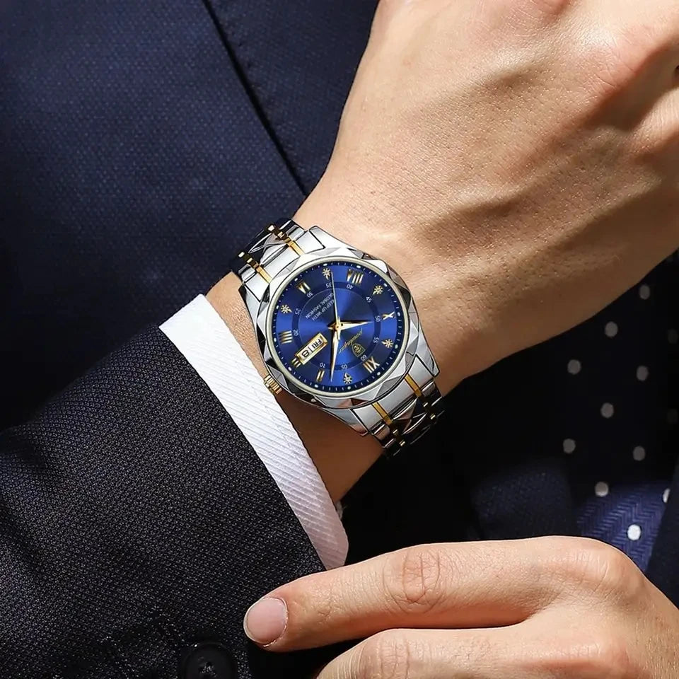 POEDAGAR 615 Waterproof Men's Watch – Luxury Quartz Wristwatch with Date & Week Display