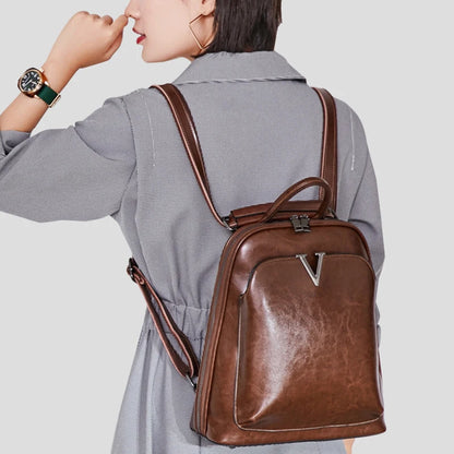 Vintage Waxy Cow Leather Backpack for Women - Stylish Ladies' School and Everyday Bag Cassy
