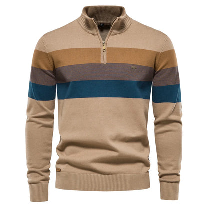 Men's Casual Cotton Pullover Sweater - Warm Zipper Neck Patchwork Design for Everyday Style Gilbert