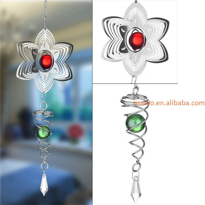 3D Rotating Stainless Steel Wind Chime Spinner – Outdoor Hanging Ornament for Home & Garden Decor