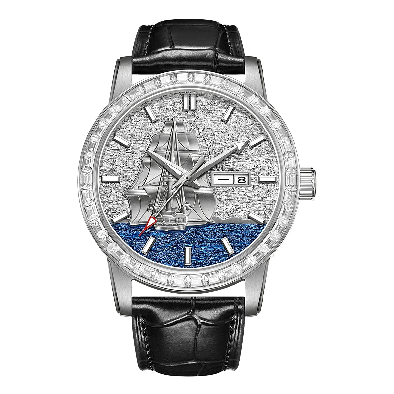 HANBORO Men’s Automatic Mechanical Watch – Smooth Sailing Series, Sailboat Design, Calendar Display Maedric