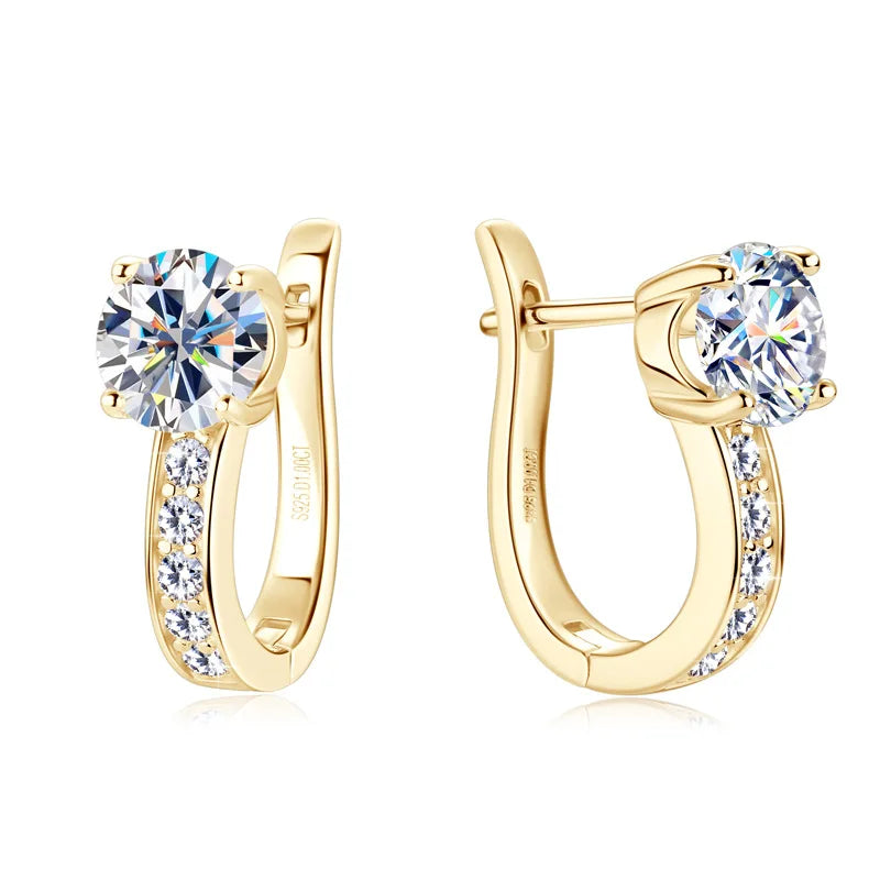 Minimalist 925 Sterling Silver Hoop Earrings for Women – Shiny Moissanite, Gold Plated Design
