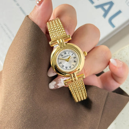 Vintage Roman Dial Women’s Watch – Elegant Gold Stainless Steel Strap | Classic Quartz Antique‑Style Timepiece Diana