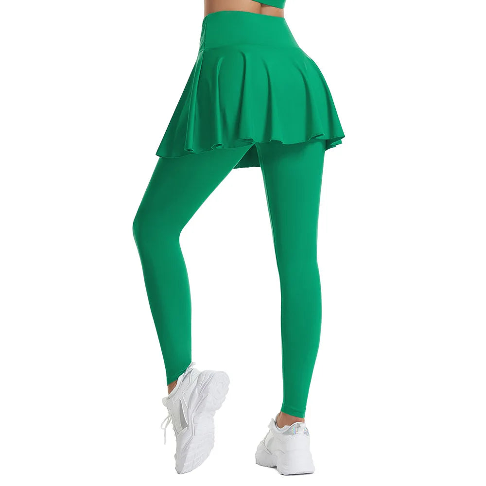 Women’s Double‑Layer Running Skirt Leggings – Elastic Waist Tennis Skirt with Built‑In Shorts for Gym & Sports