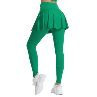 Women’s Double‑Layer Running Skirt Leggings – Elastic Waist Tennis Skirt with Built‑In Shorts for Gym & Sports