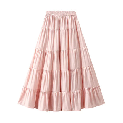 Women’s Cotton Linen Summer A-Line Skirt | Solid Patchwork Design, Lined, Casual Style for Ladies Liza