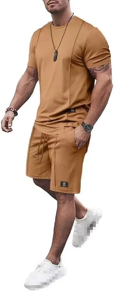 Men's Casual Sportswear Set | Summer Short-Sleeve Round Neck T-Shirt & Shorts in Fashionable Solid Colors Kevin