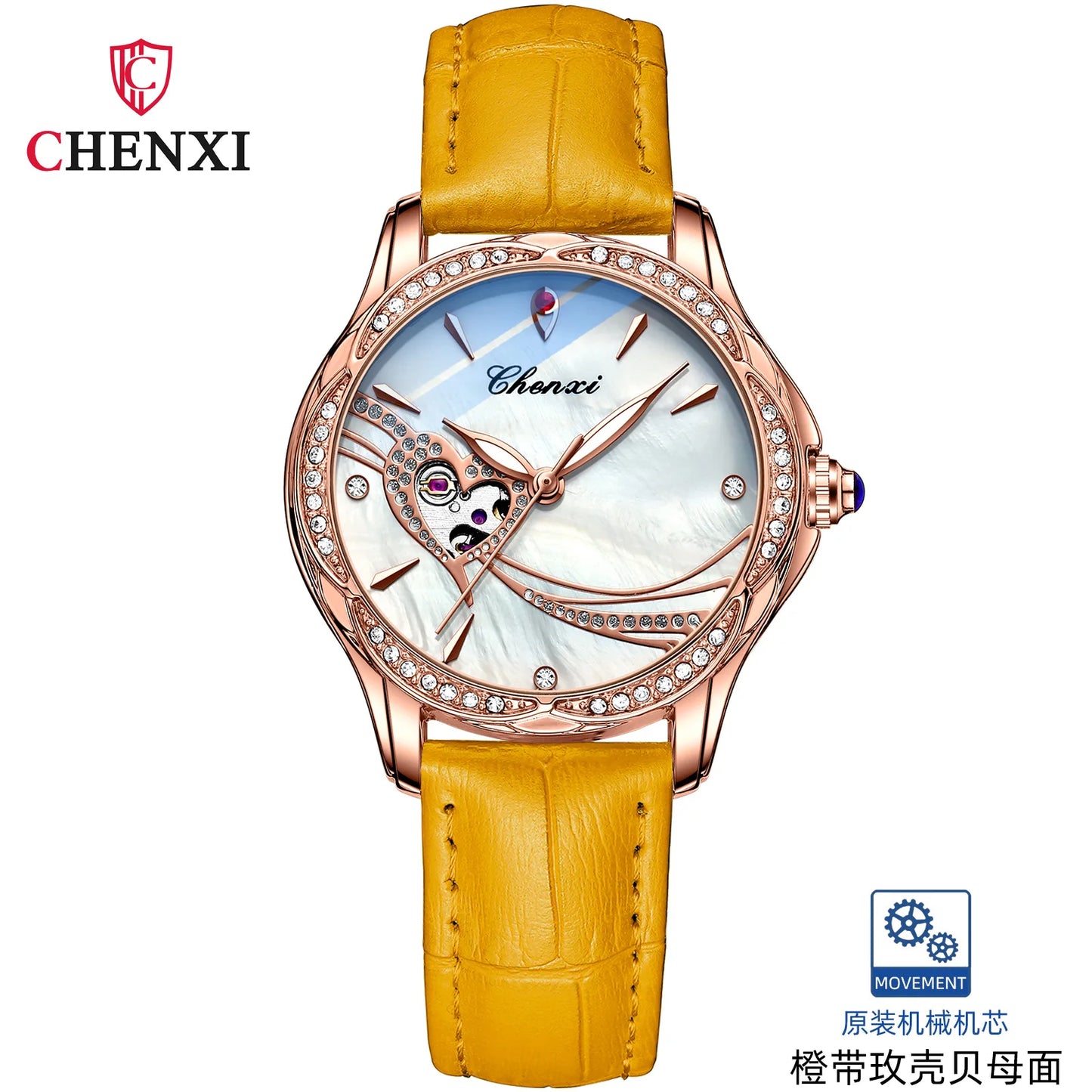 CHENXI 8837 Women's Luxury Diamond Skeleton Watch - Automatic Mechanical Stainless Steel Waterproof Timepiece