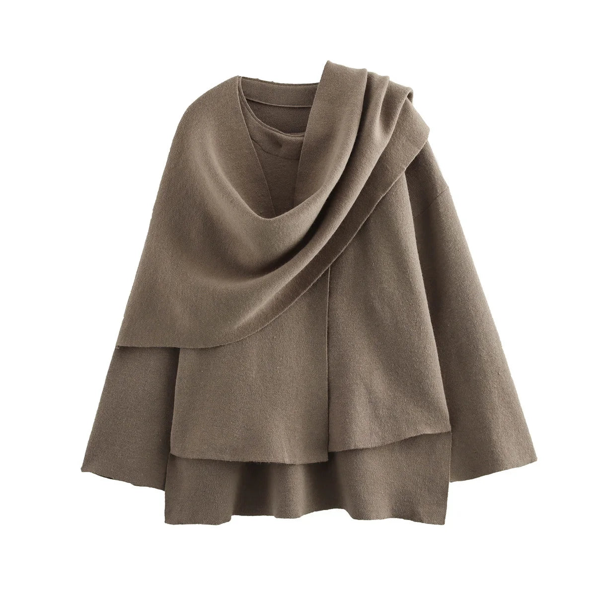 Vintage Long Sleeve Knitted Coat with Scarf – Women's Autumn Sweater Aurora
