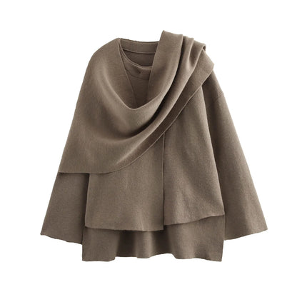 Vintage Long Sleeve Knitted Coat with Scarf – Women's Autumn Sweater Aurora