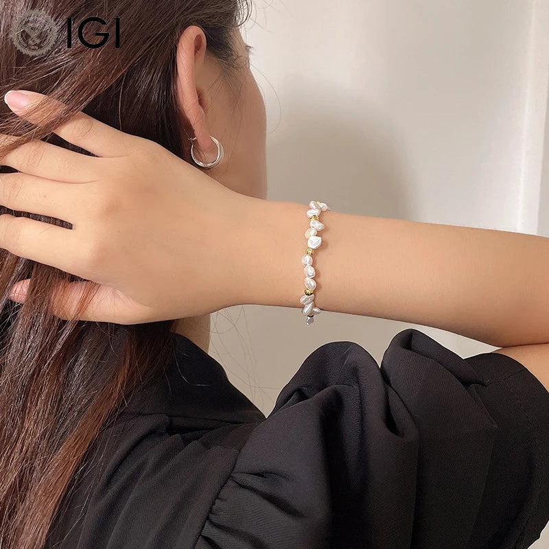 Vintage 925 Sterling Silver Freshwater Pearl Bracelet – 18K Gold Plated Baroque Pearl Bracelet for Women
