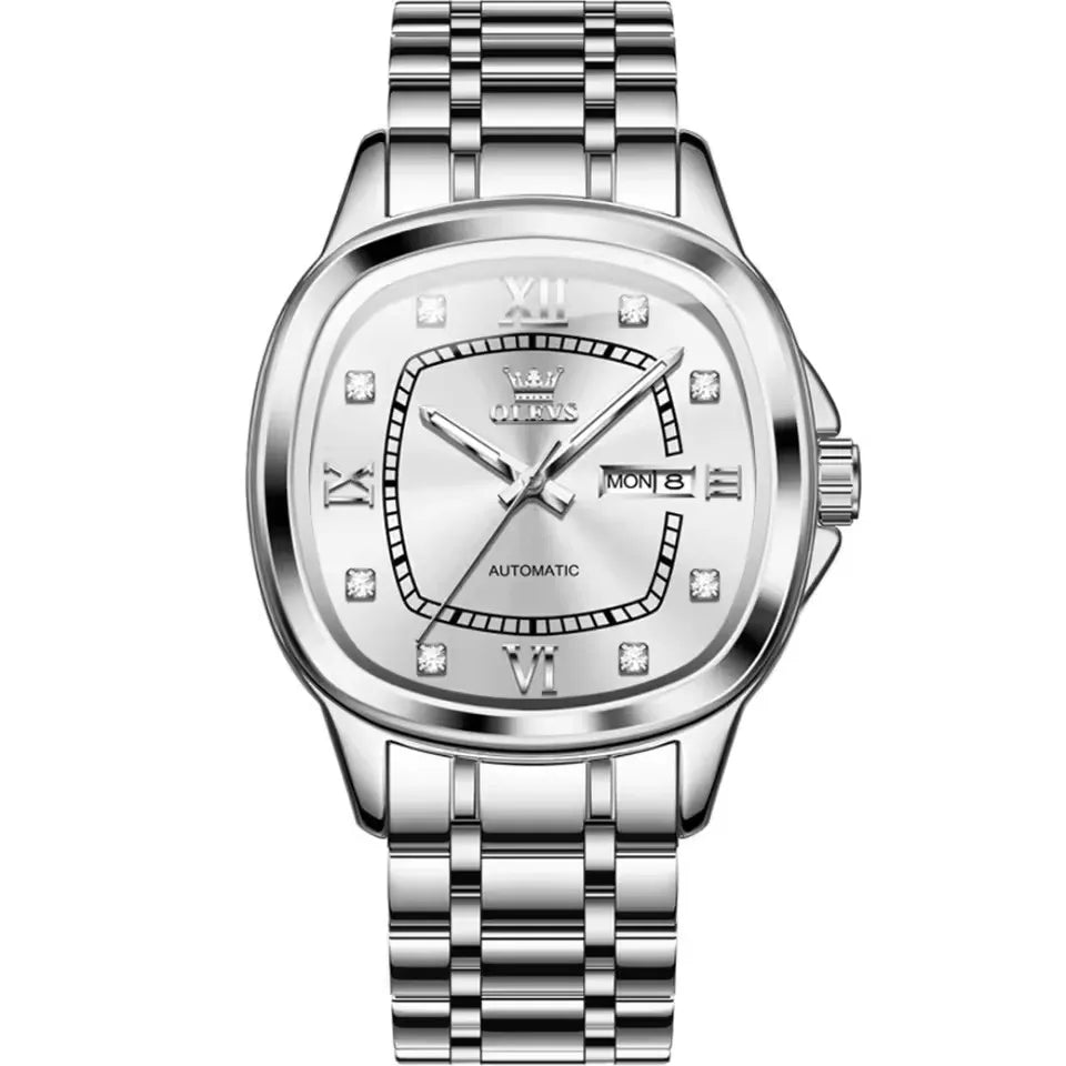 OLEVS 9810 Men's Automatic Mechanical Watch - Waterproof Stainless Steel Square Dial with Luminous Display & Calendar