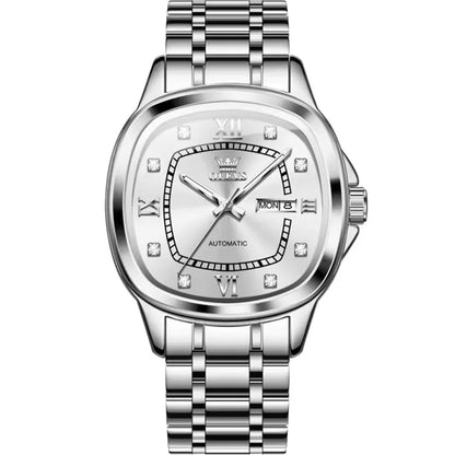 OLEVS 9810 Men's Automatic Mechanical Watch - Waterproof Stainless Steel Square Dial with Luminous Display & Calendar