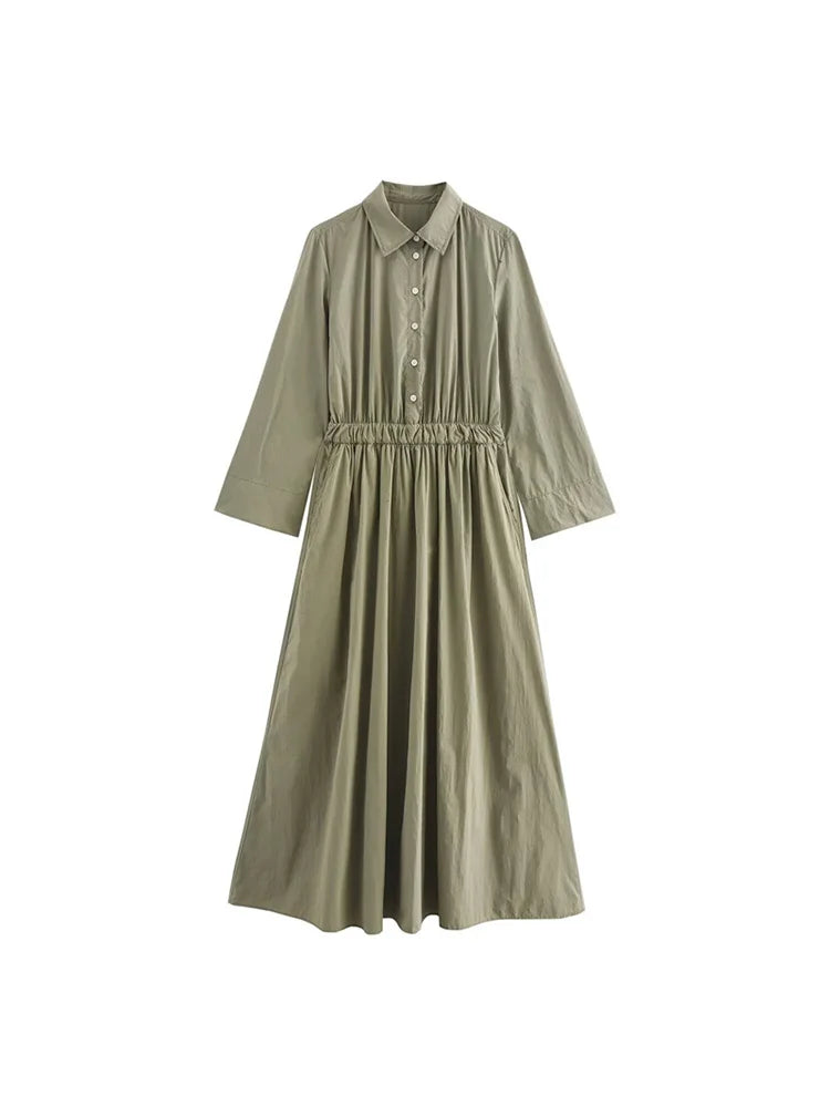Women's Shirt Style Dress Long Sleeve Waisted Loose Dress
