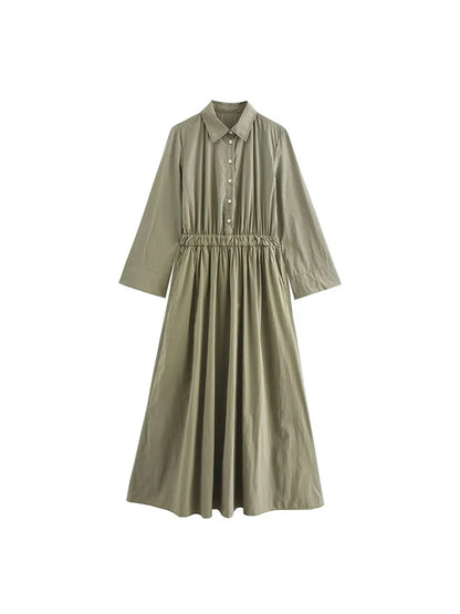Women's Shirt Style Dress Long Sleeve Waisted Loose Dress