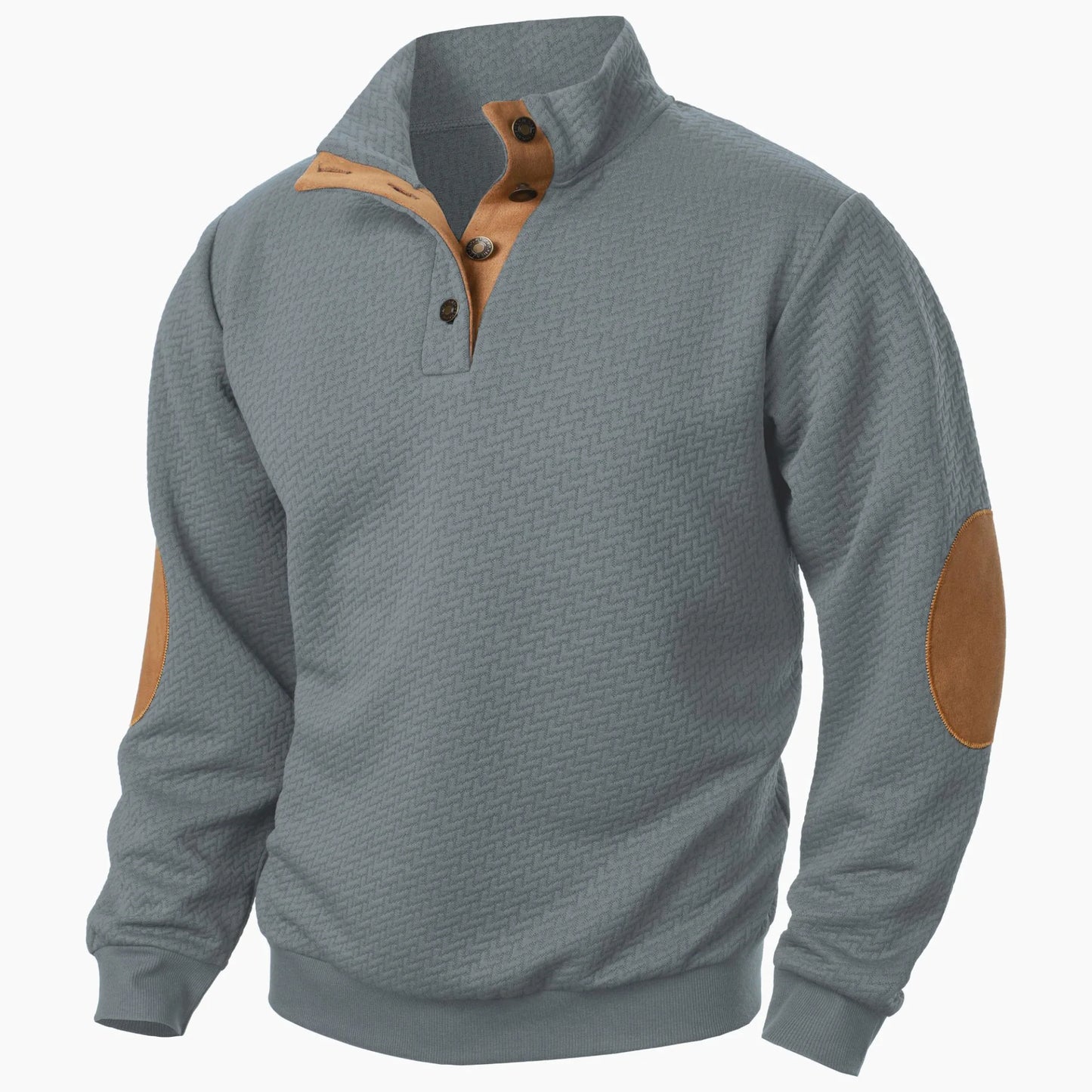 Men's Casual Standing Collar Pullover Sweatshirt - Windproof Button-Up Design for Everyday Comfort Caleb