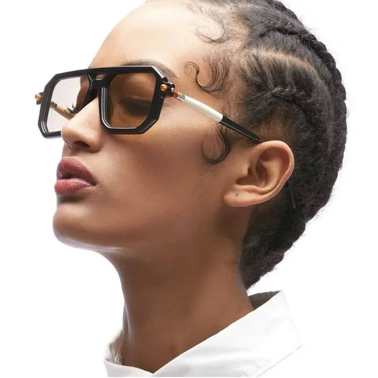 Vintage Square 70s Sunglasses for Women & Men | Retro Flat Top Rectangle Shades with Double Bridge Nesta