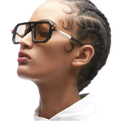Vintage Square 70s Sunglasses for Women & Men | Retro Flat Top Rectangle Shades with Double Bridge Nesta
