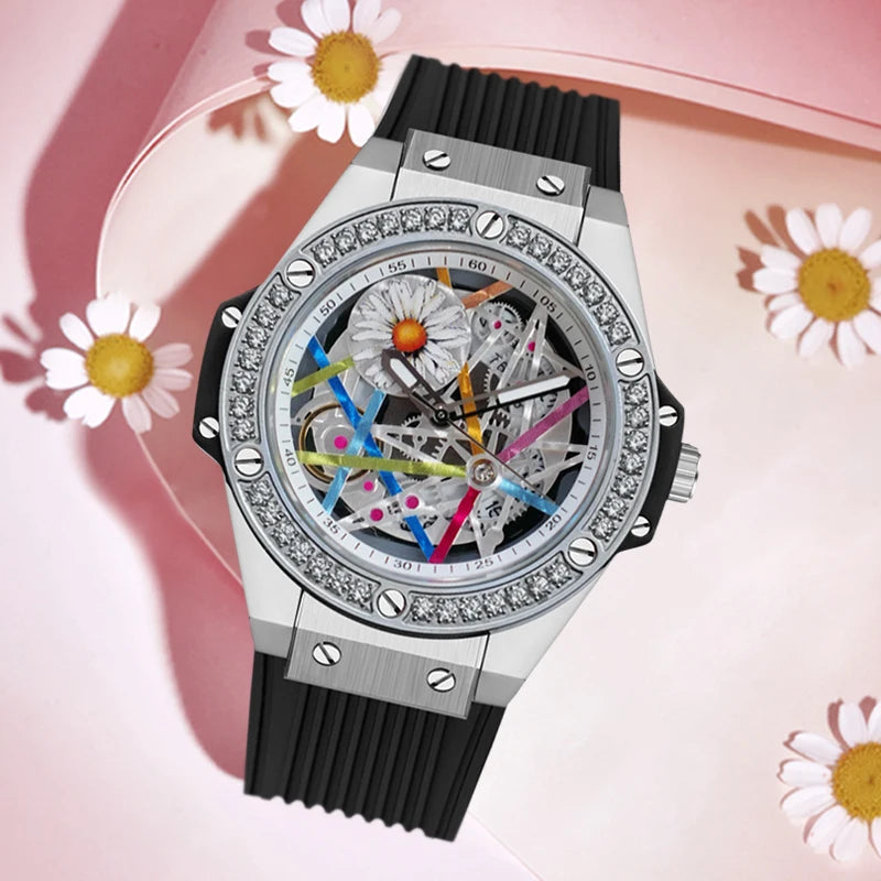 HANBORO Women’s Sunflower Quartz Watch | Diamond Dial, Colorful Design, Light Luxury Style Hermione