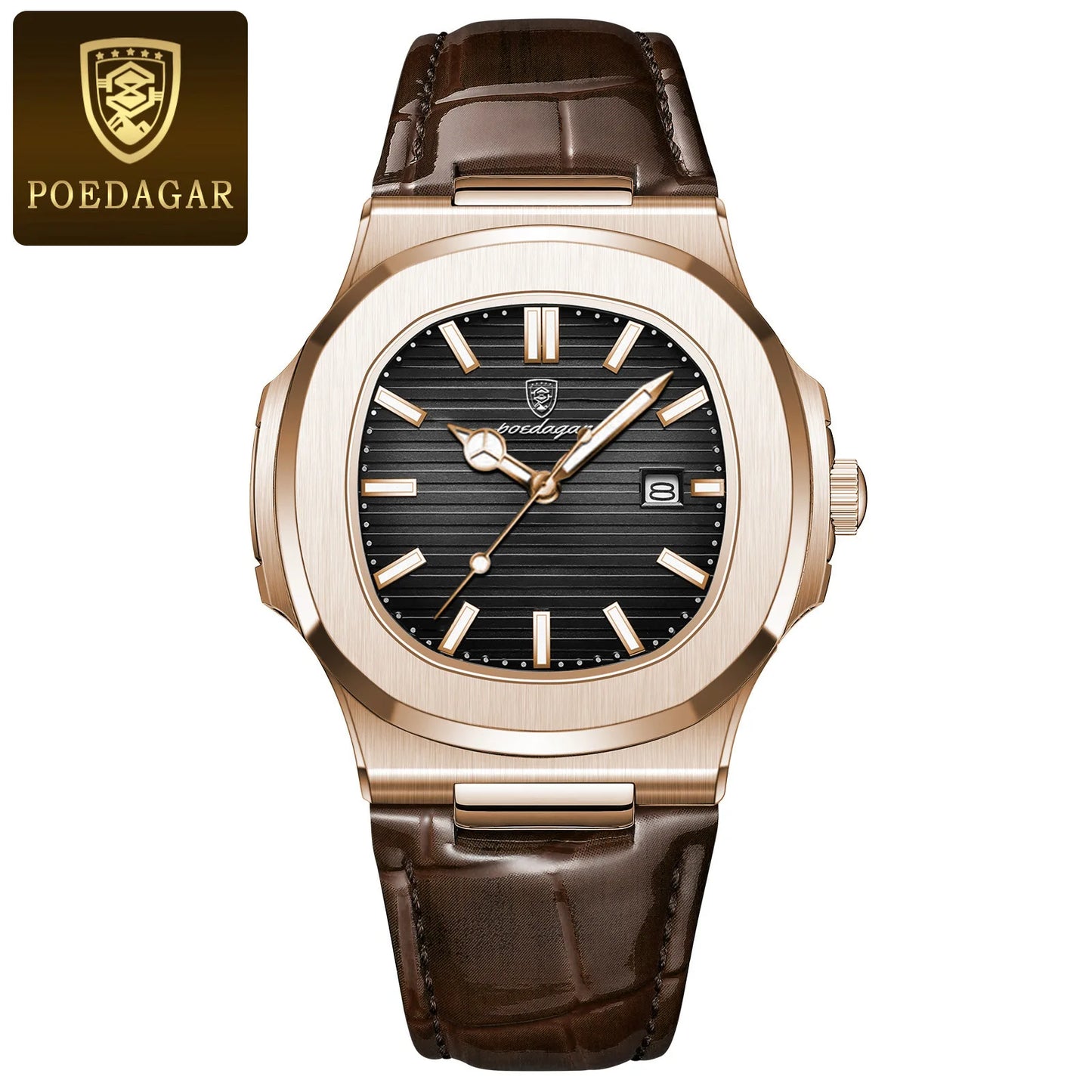 POEDAGAR 613 Men's Luxury Gold Watch – Fashion Square Quartz Business Watch with Stainless Steel, Waterproof, Luminous, and Date Display Thierry