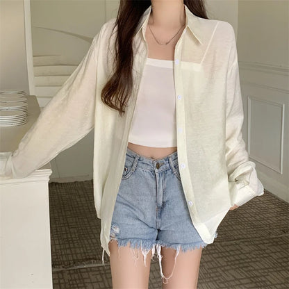 Women's Lightweight Long-Sleeve Shirt | Loose Korean-Style Single-Breasted Blouse Kara