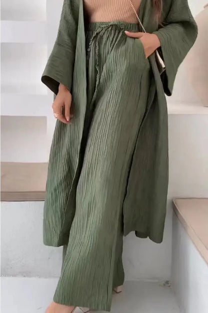 Women's Pleated Texture Top and Straight Casual Pants Set – Stylish Autumn Outfit