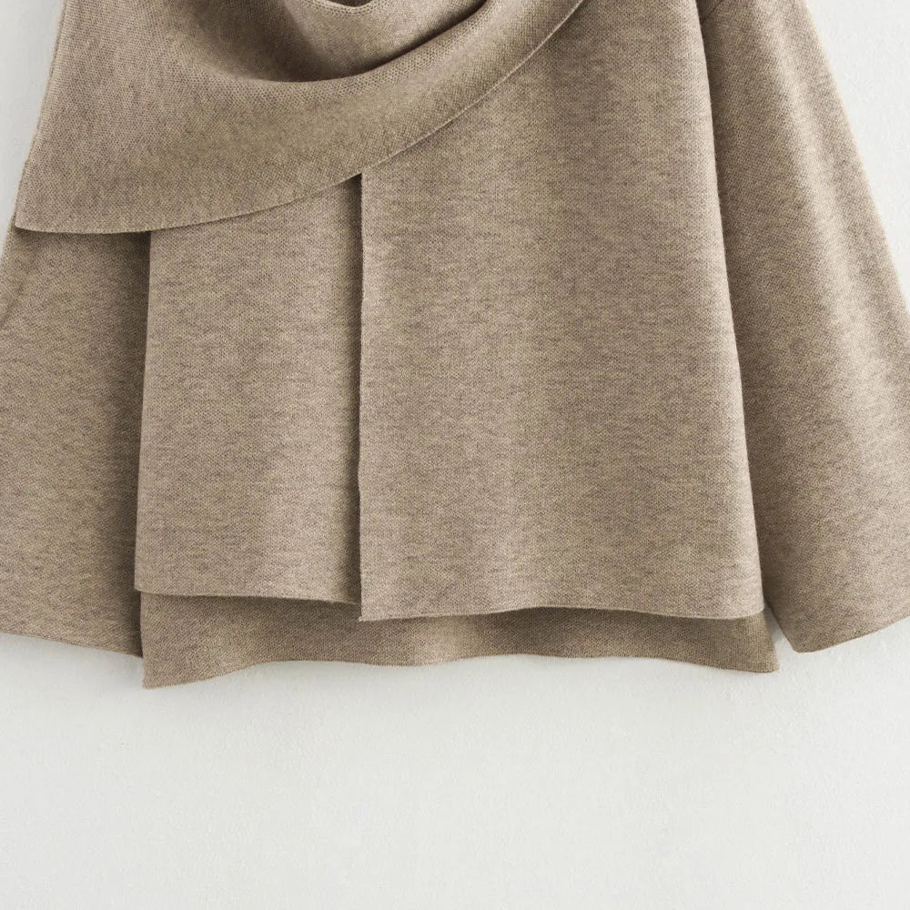 Vintage Long Sleeve Knitted Coat with Scarf – Women's Autumn Sweater Aurora