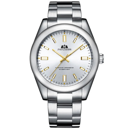 PAULAREIS Luxury Men’s Automatic Watch – Luminous Sky Blue Dial, Waterproof Mechanical Wristwatch with Stainless Steel Band Allen