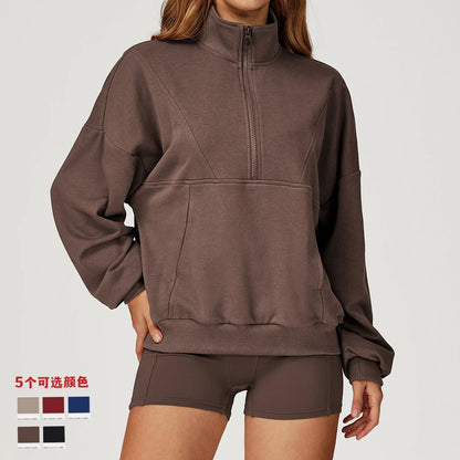 Women's Half-Zip Stand Collar Sweatshirt – Soft, Skin-Friendly, Windproof Yoga & Gym Top for Outdoor Wear Krizette