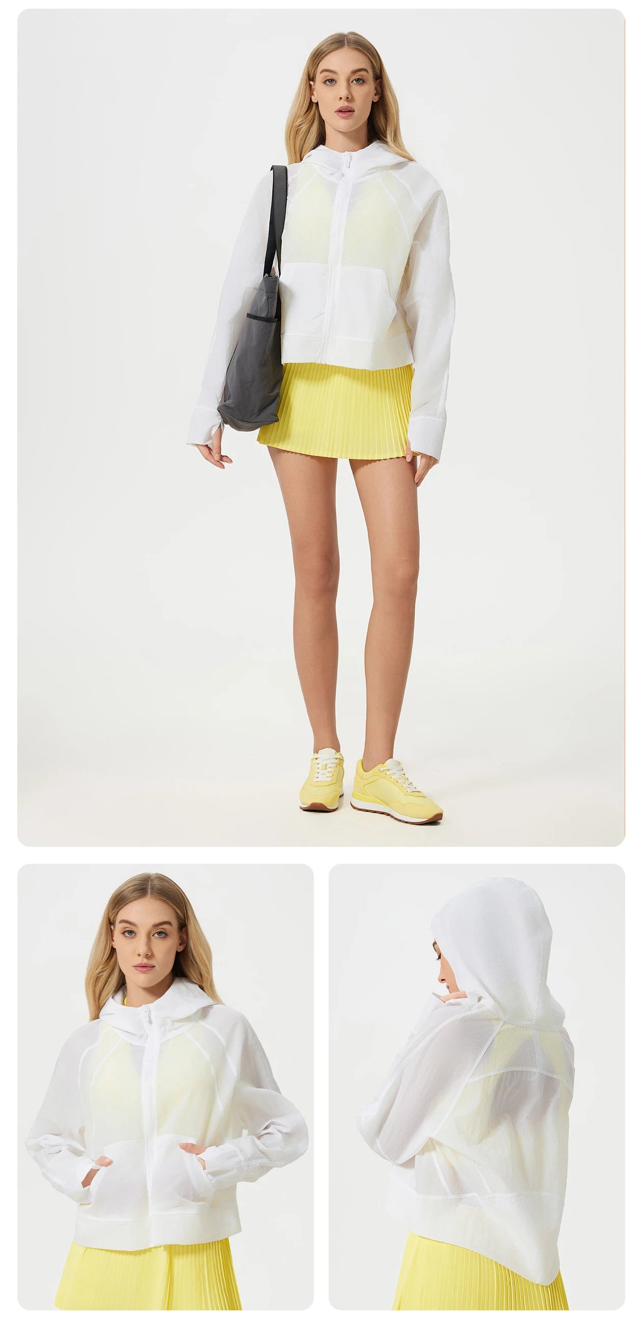 Lightweight Breathable Waterproof Sports Jacket | UPF 50+ Sun-Proof Anti-UV Hooded Yoga Jacket for Adults