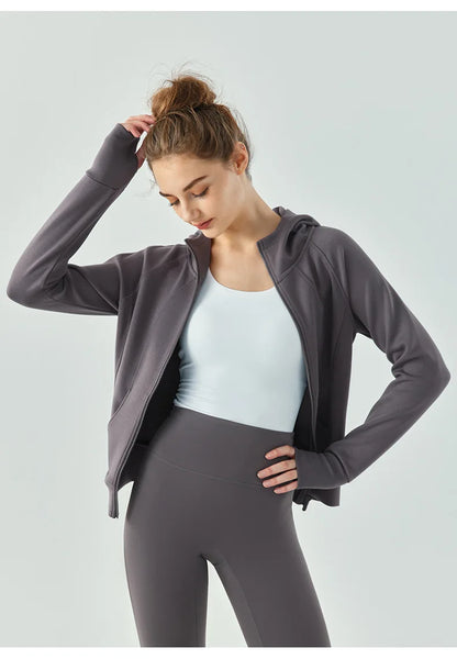 Women's Winter Fleece Zip-Up Hoodie Jacket | Long Sleeve, Thumb Hole, Warm Outdoor Fitness Style Xena