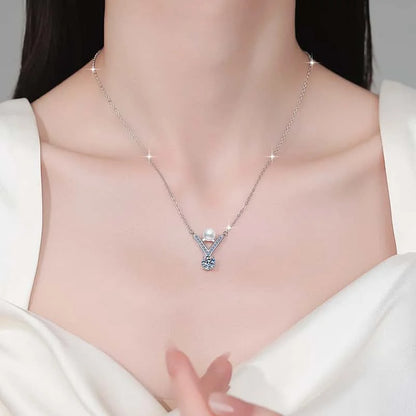 S925 Sterling Silver Moissanite & Pearl Jewelry Set – 0.5ct D Color VVS1 Earrings & Necklace for Women Yna