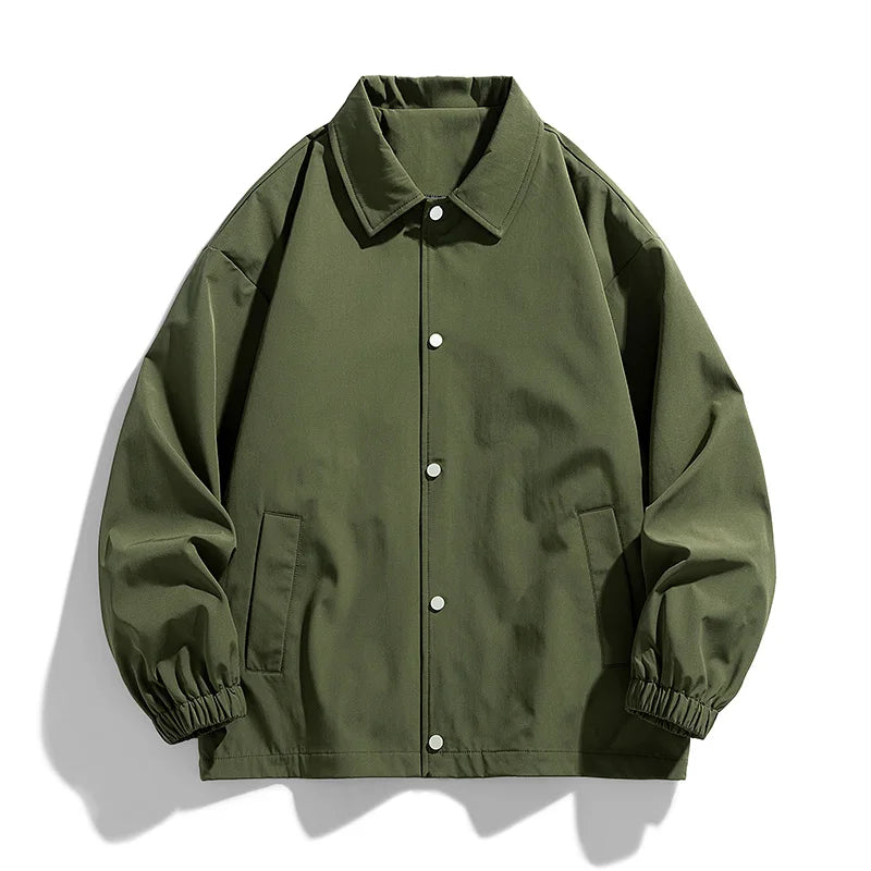 Polyester Windbreaker Jacket | Unisex Loose Fit Lapel Collar Plain Coach Jackets Darcy