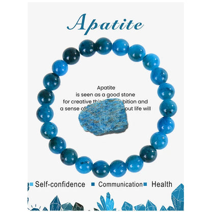 8mm Blue Apatite Natural Stone Beaded Bracelet | Handmade Geometric Elastic Crystal Jewelry for Health & Wellness Elysia