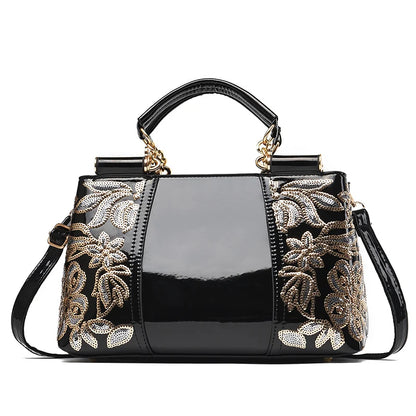 Large Capacity Women's Shoulder Bag - Sequins Flower Pattern Crossbody Handbag for Everyday Use