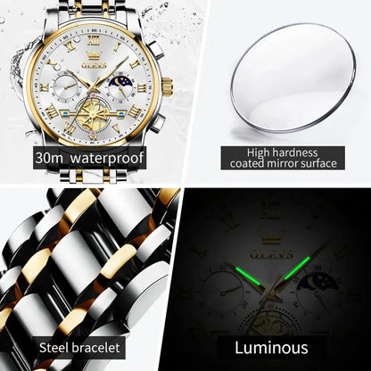 OLEVS 2859 Men's Chronograph Watch – Fashion Business Stainless Steel Quartz Wristwatch, Waterproof and Stylish