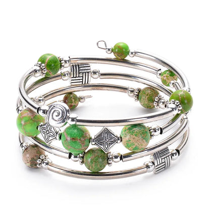 Fashion Charm Natural Stone Beaded Bracelet – Turquoise Crystal Multilayer Spiral Memory Wrap Bangle for Women Helena