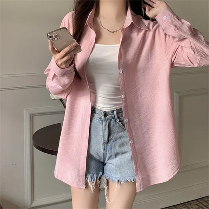 Women's Lightweight Long-Sleeve Shirt | Loose Korean-Style Single-Breasted Blouse Kara