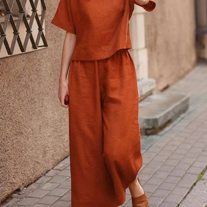 Women's Summer Two-Piece Set – Loose-Fit Top and Breathable Trousers
