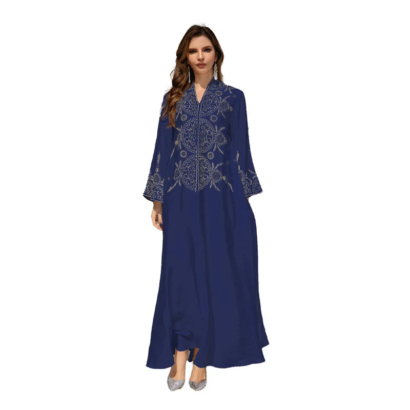 Women’s Modest Abaya Islamic Embroidered Robe, Loose Plus-Size Muslim Dress