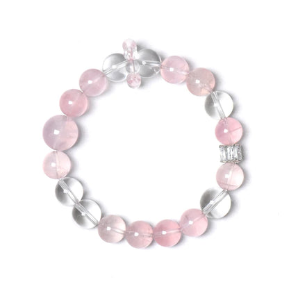 JD GEMS Premium Natural Rose and Clear Quartz Beaded Bracelet – High-Quality Genuine Quartz Jewelry for Gifts & Anniversaries