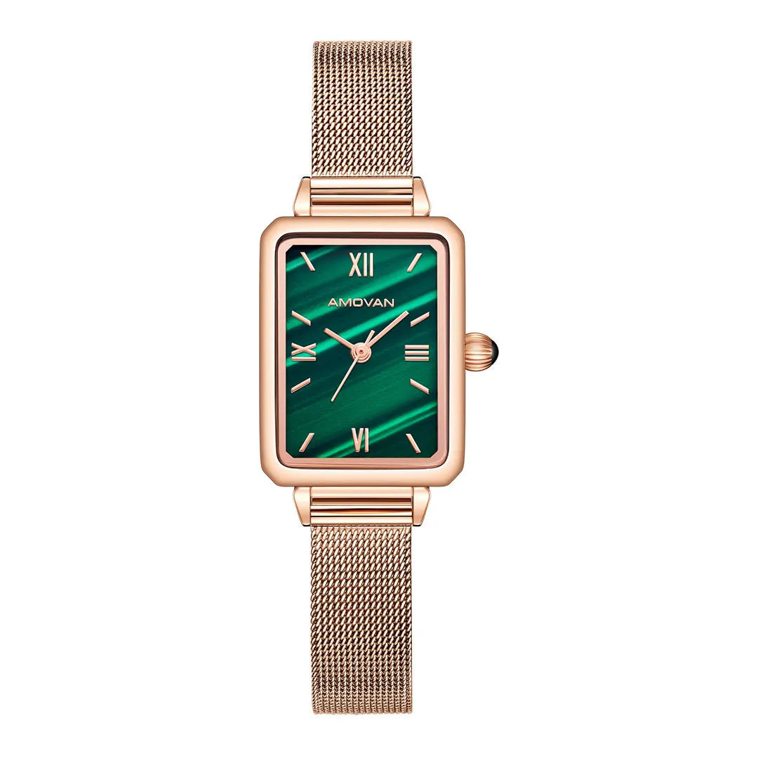Luxury Retro Green Ladies Watch - Square Case, Minimalist Leather Strap, Seiko Movement Kate